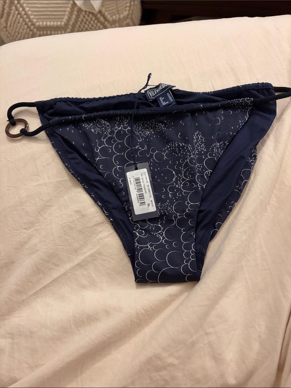 NWT Vilebrequin Navy and White Bubble-Print Bikini Bottom with Side Ring